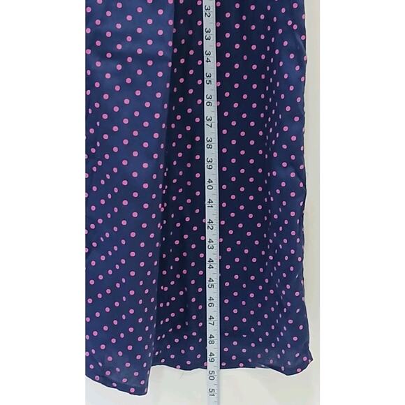 J Peterman Shirt Dress Fit & Flare Dark Blue Pink Polka Dots Maxi Size‎ 12 - Picture 4 of 7